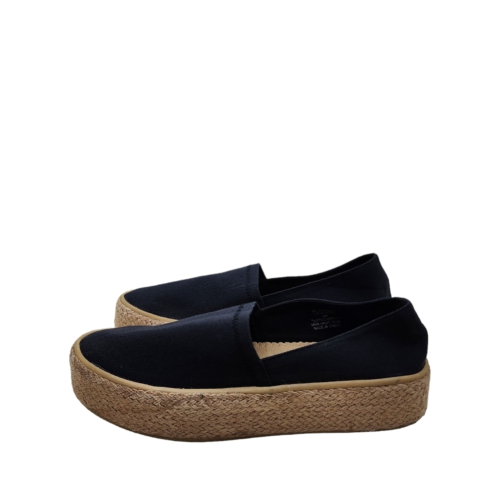 Sun + Stone Black Canvas Espadrille Platform Slip-Ons